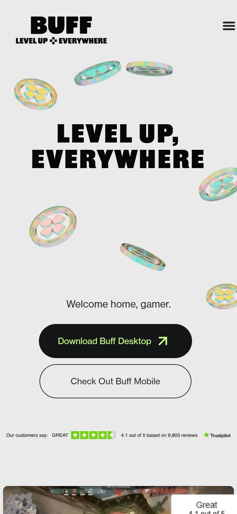 BUFF homepage on a phone