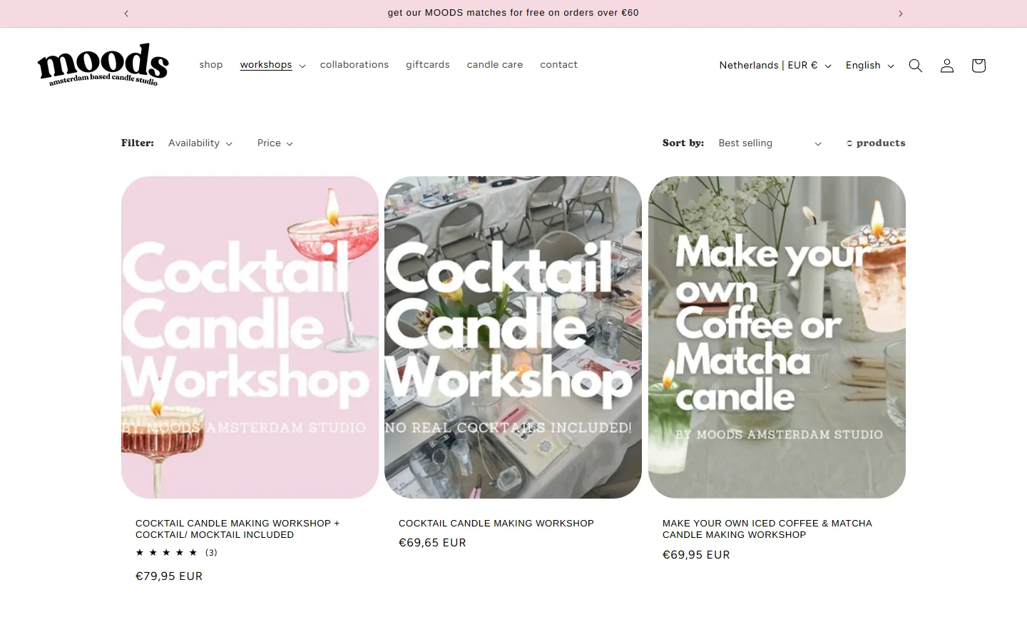 MOODS Amsterdam workshops collection with cocktail and coffee candle workshops